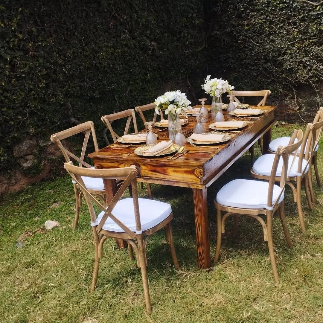 Rustic chairs and tables for hire in Nairobi for weddings, birthdays and outdoor events