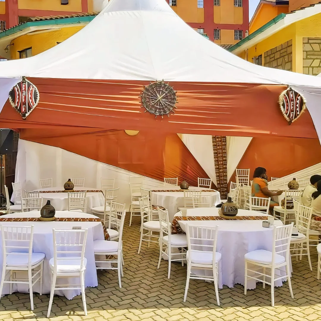 B-Line tent setup for a Ruracio traditional ceremony in Nairobi and Kiambu by Sherehe Events & Rentals.