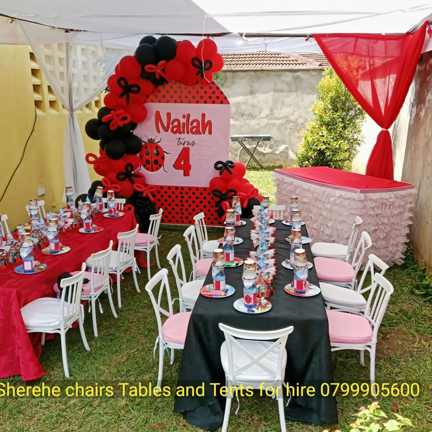 Premium child-sized Chiavari and Dior chairs neatly arranged for a luxury children's birthday party package.