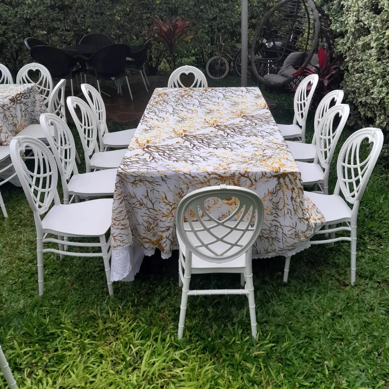 Chiavari chair rental inventory, resin slatted frame, ergonomic seat profile