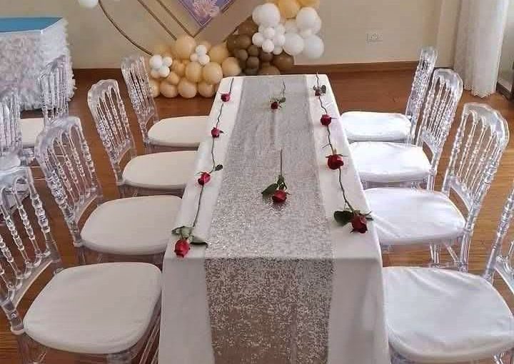 Rectangle tables and clear plastic chairs