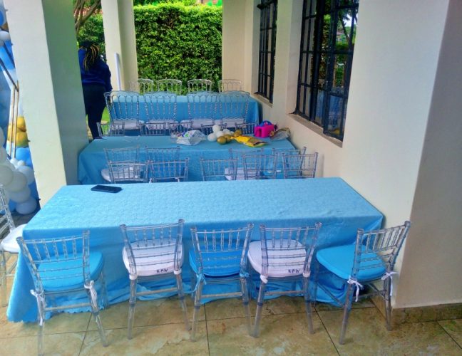 Kids birthday party balloons decorations tables and chairs