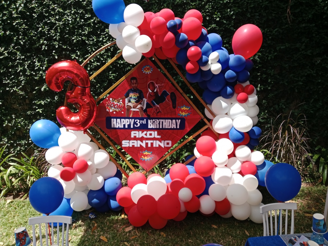 Kids birthday spiderman theme balloon decorations