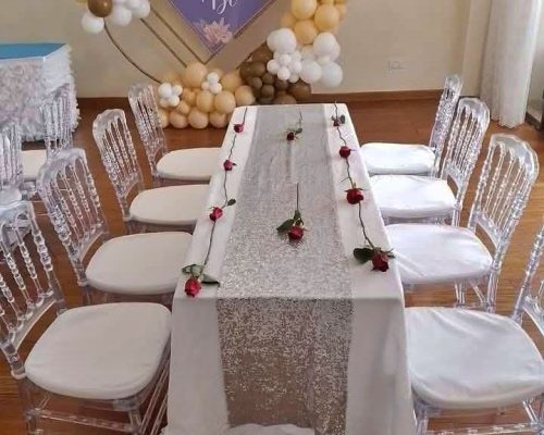 Rectangle tables and clear plastic chairs