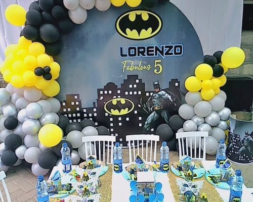 Kids birthday party balloons decorations tables and chairs