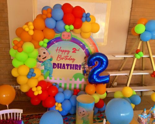 Kids party balloons decorations tables and chairs